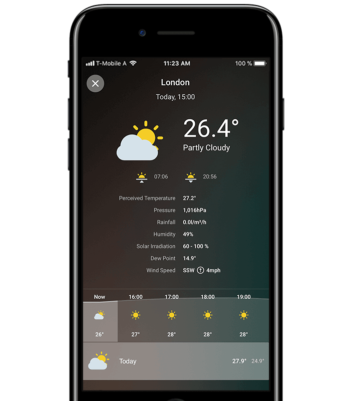 předpověď počasí v mobilní aplikaci Loxone Smart Home