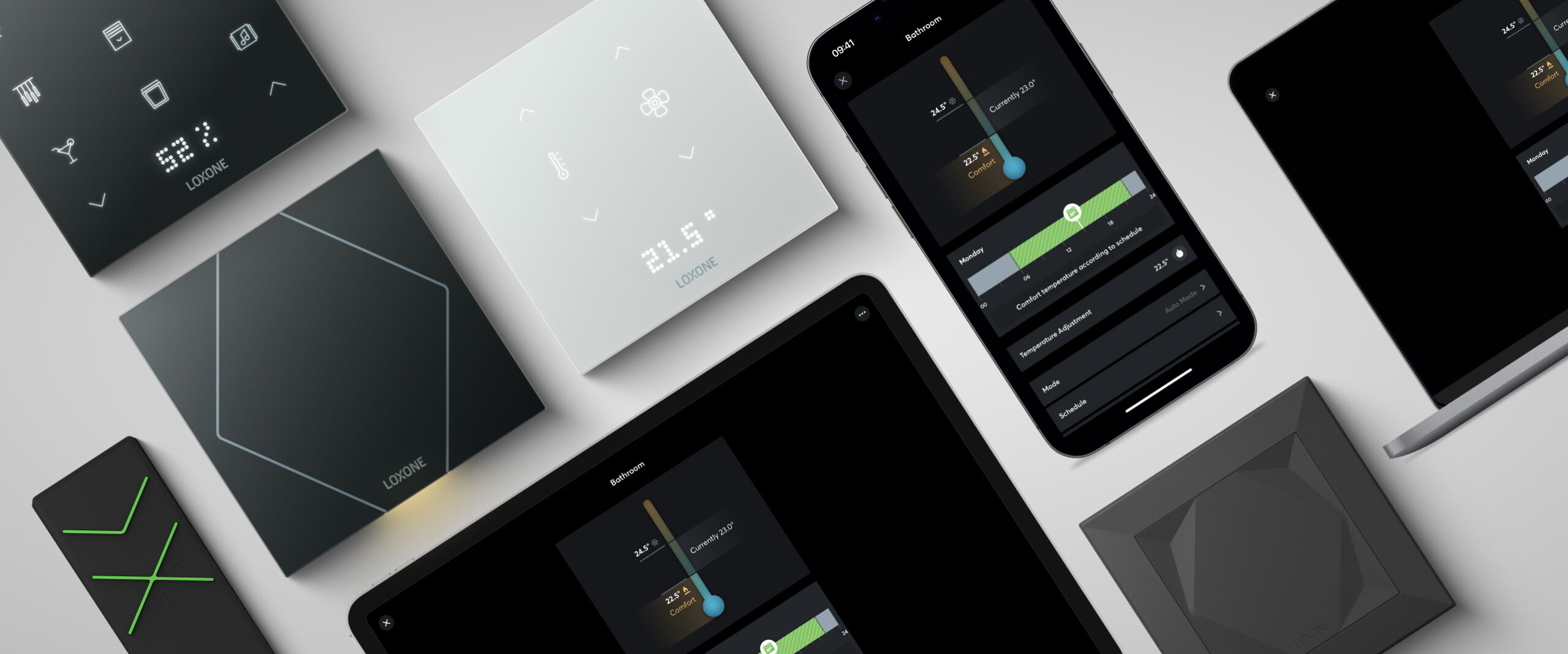 Loxone Produkte und Mockups der Loxone App