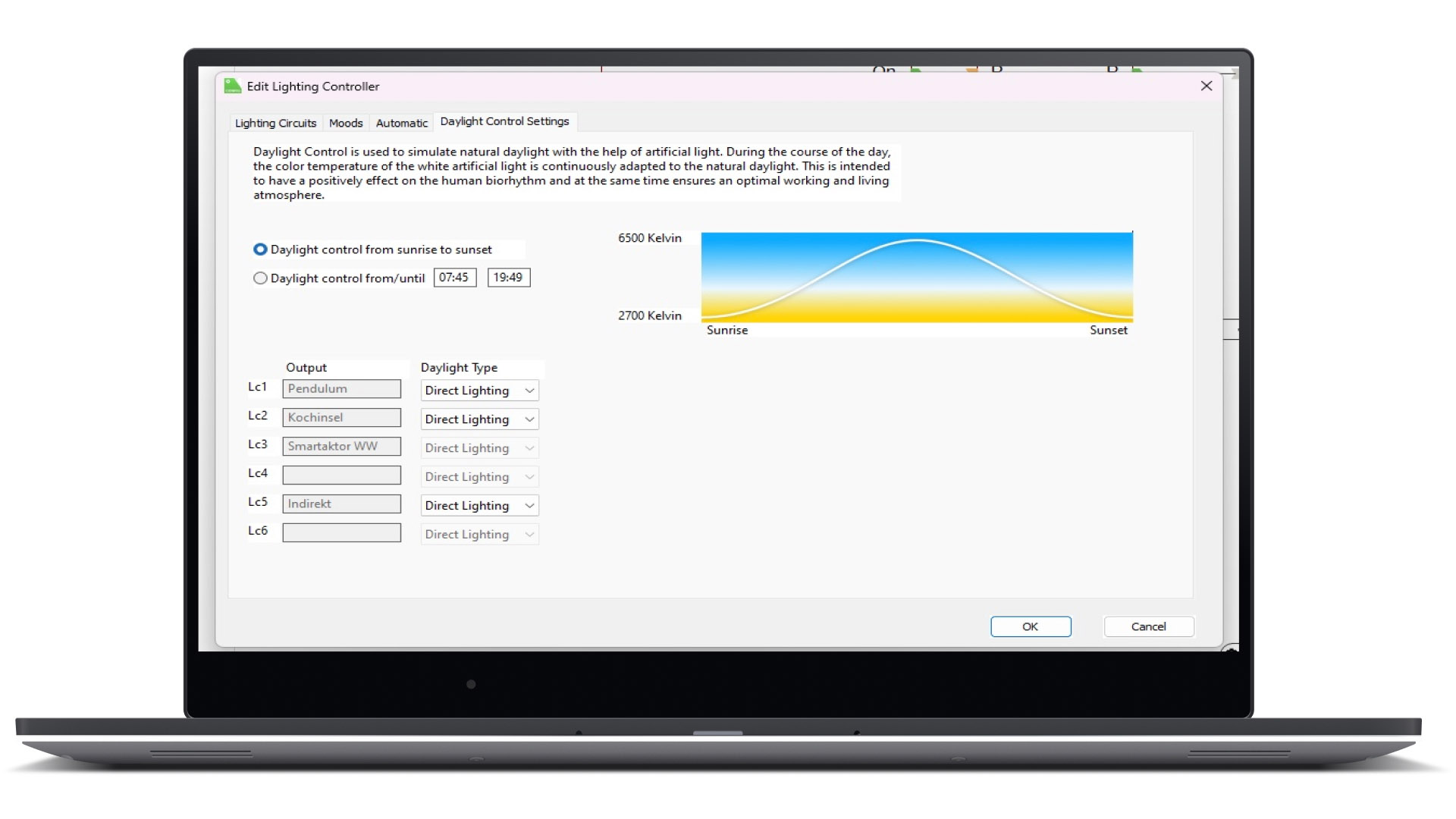 Setting up daylight control via Loxone Config